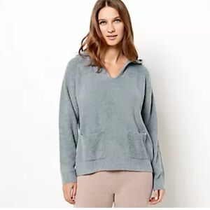 Barefoot Dreams Cozy Chic Lite Grey Hoodie V Neck Sweater Size 1X